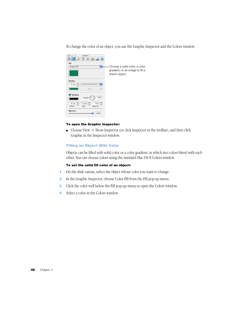 Filling an object with color, Filling an object with color 46 | Apple Keynote 1 User Manual | Page 47 / 100