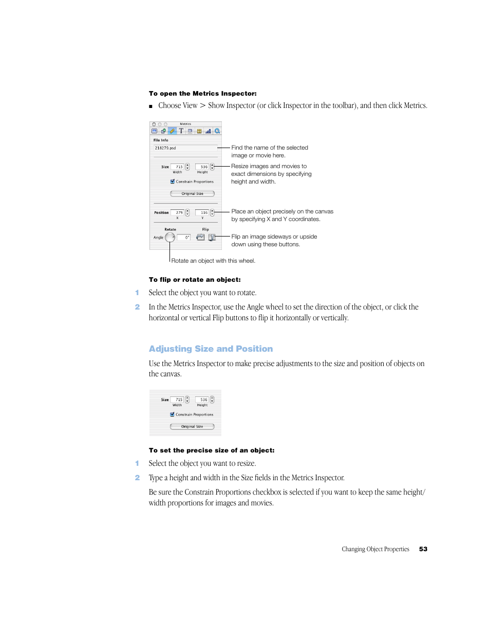 Adjusting size and position, Adjusting size and position 53 | Apple Keynote 1 User Manual | Page 54 / 100