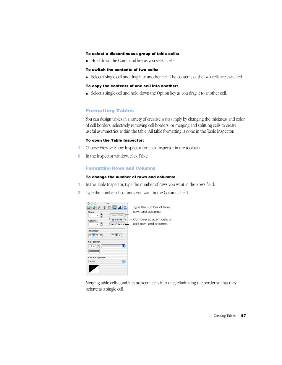Formatting tables, Formatting rows and columns, Formatting tables 57 | Formatting rows and columns 57 | Apple Keynote 1 User Manual | Page 58 / 100