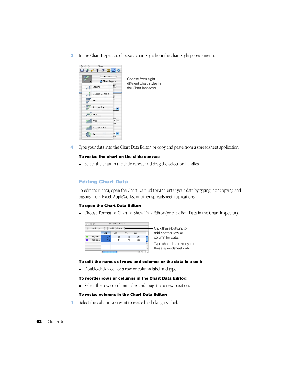 Editing chart data, Editing chart data 62 | Apple Keynote 1 User Manual | Page 63 / 100
