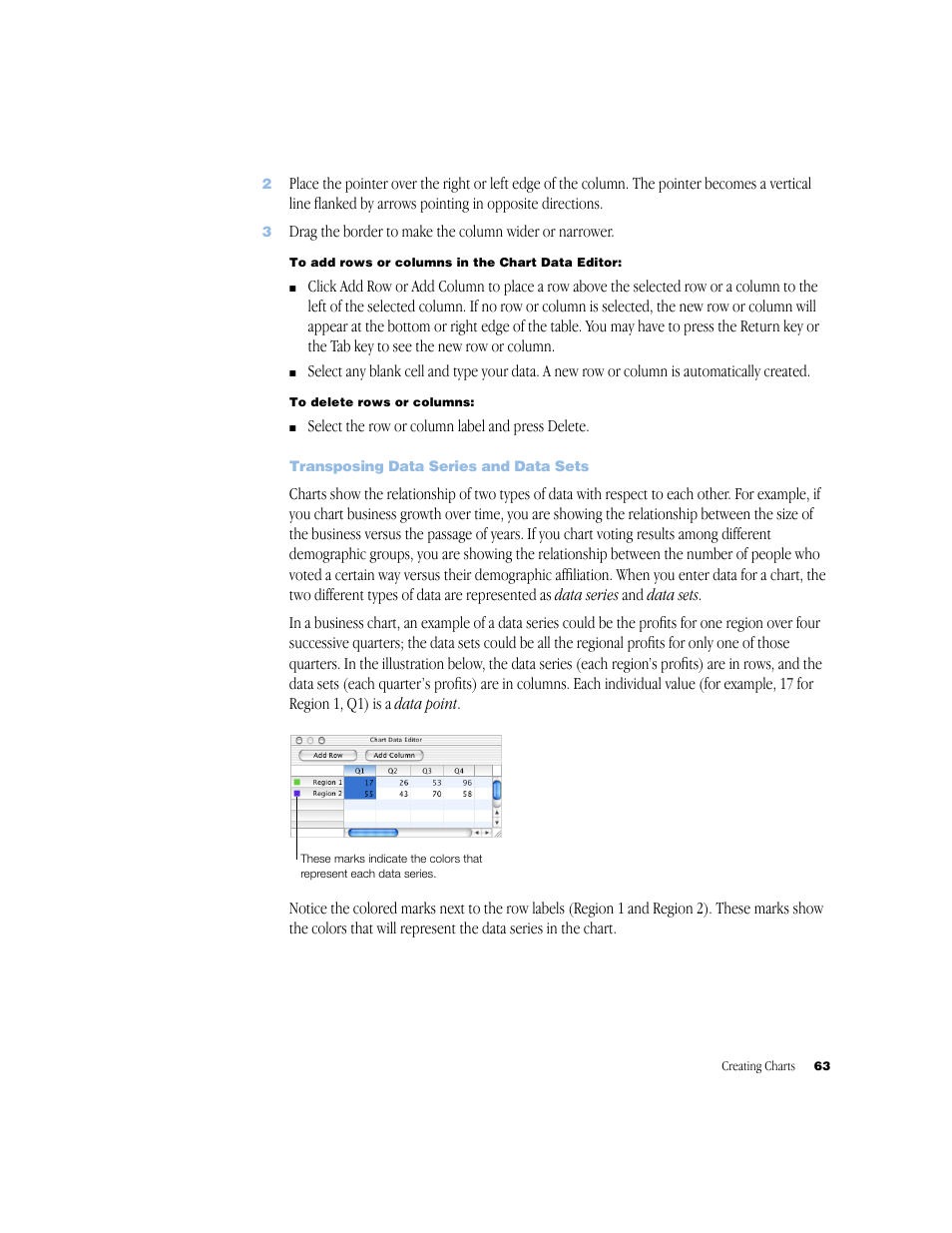 Transposing data series and data sets, Transposing data series and data sets 63 | Apple Keynote 1 User Manual | Page 64 / 100