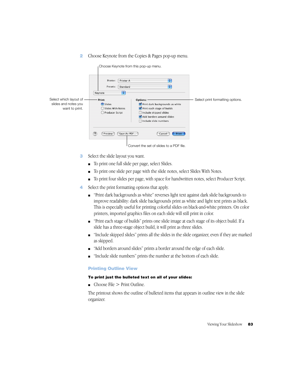 Printing outline view, Printing outline view 83 | Apple Keynote 1 User Manual | Page 84 / 100