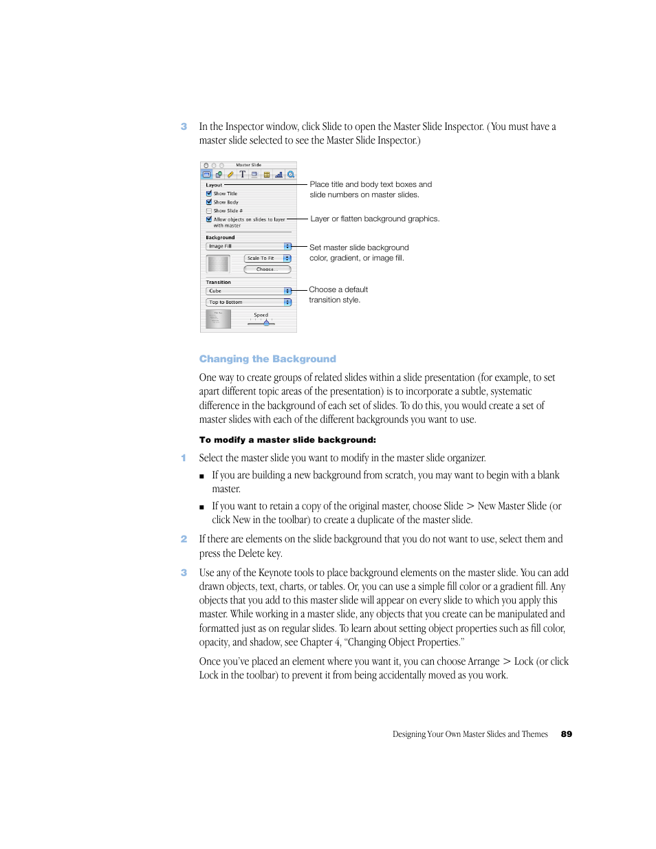 Changing the background, Changing the background 89 | Apple Keynote 1 User Manual | Page 90 / 100