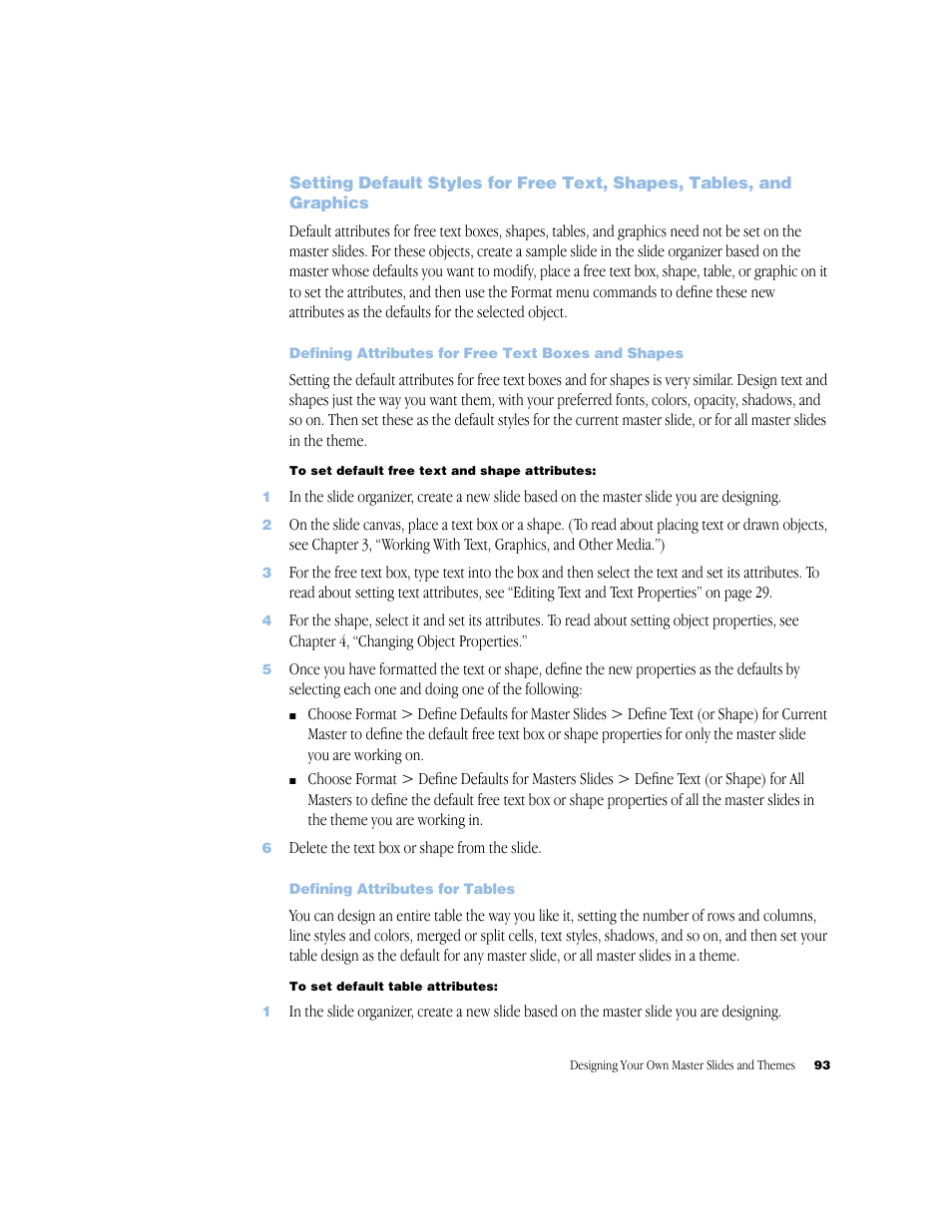 Defining attributes for free text boxes and shapes, Defining attributes for tables, Defining attributes for tables 93 | Apple Keynote 1 User Manual | Page 94 / 100