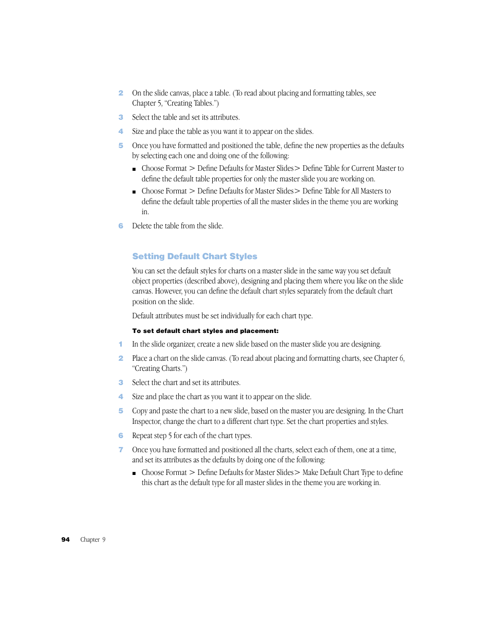 Setting default chart styles, Setting default chart styles 94 | Apple Keynote 1 User Manual | Page 95 / 100