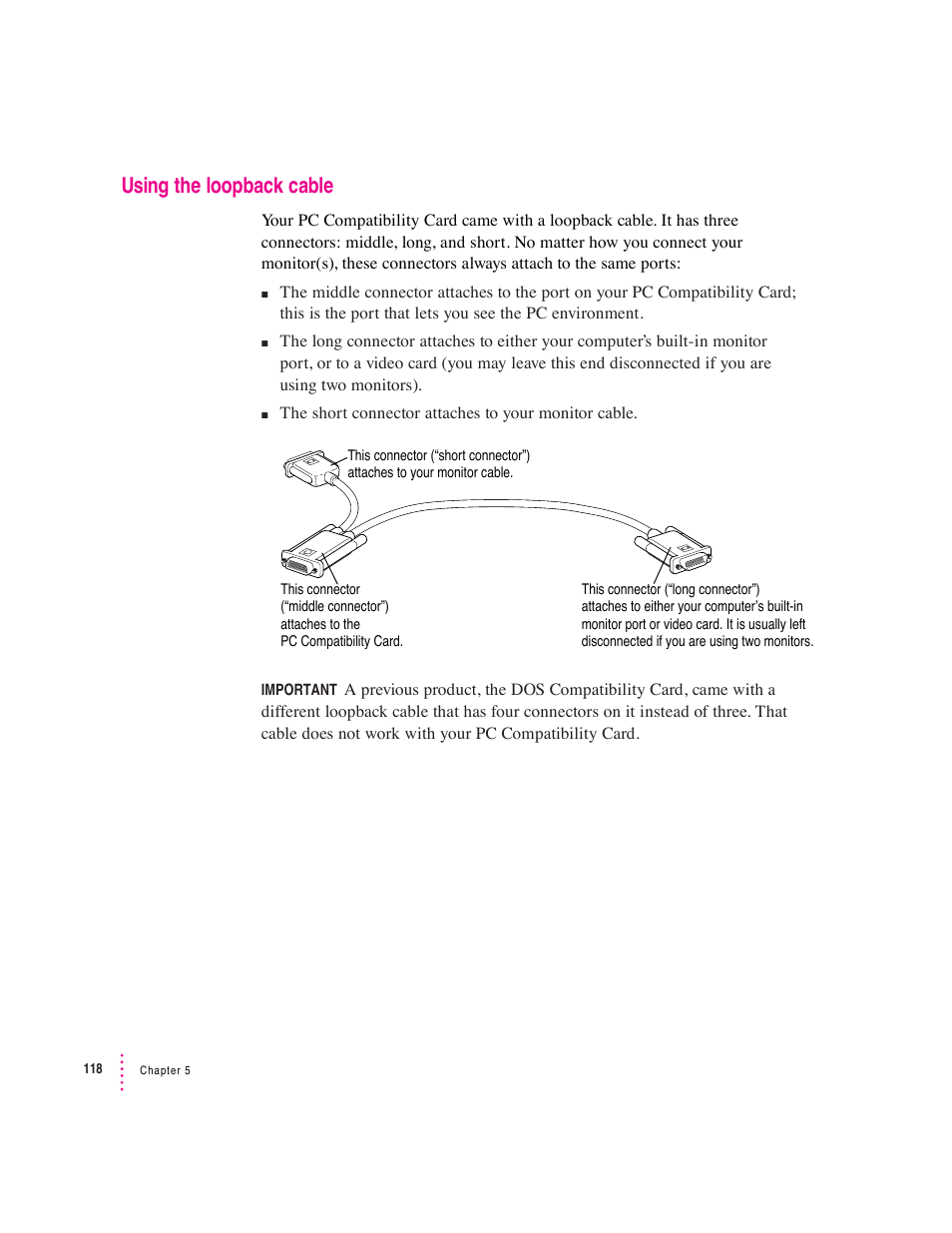 Using the loopback cable | Apple PC Compatibility Card User Manual | Page 118 / 338