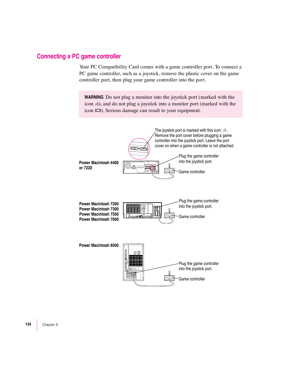 Connecting a pc game controller | Apple PC Compatibility Card User Manual | Page 134 / 338