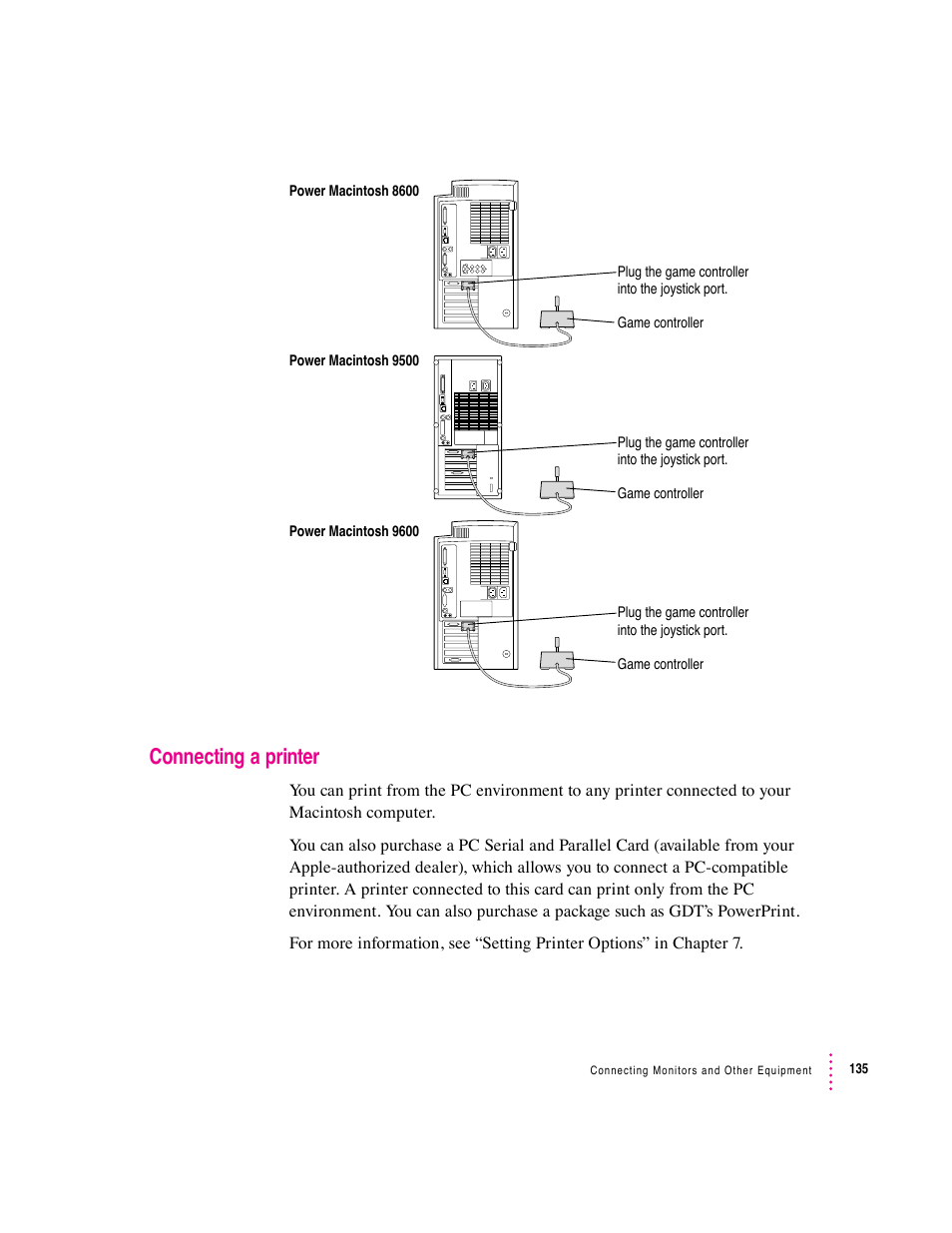 Connecting a printer | Apple PC Compatibility Card User Manual | Page 135 / 338