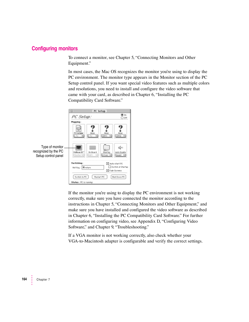 Configuring monitors | Apple PC Compatibility Card User Manual | Page 164 / 338