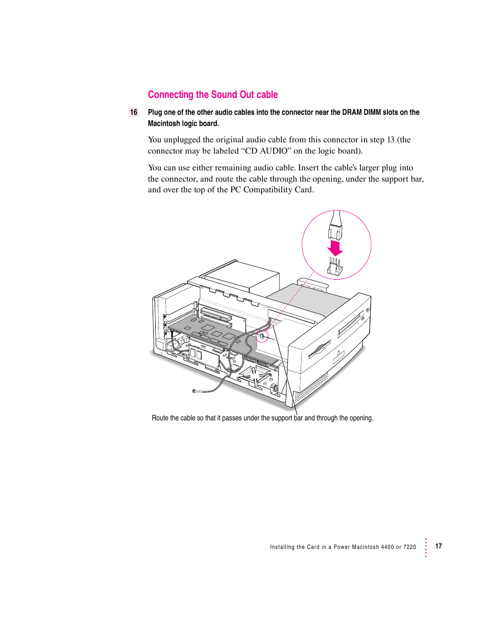 Connecting the sound out cable | Apple PC Compatibility Card User Manual | Page 17 / 338