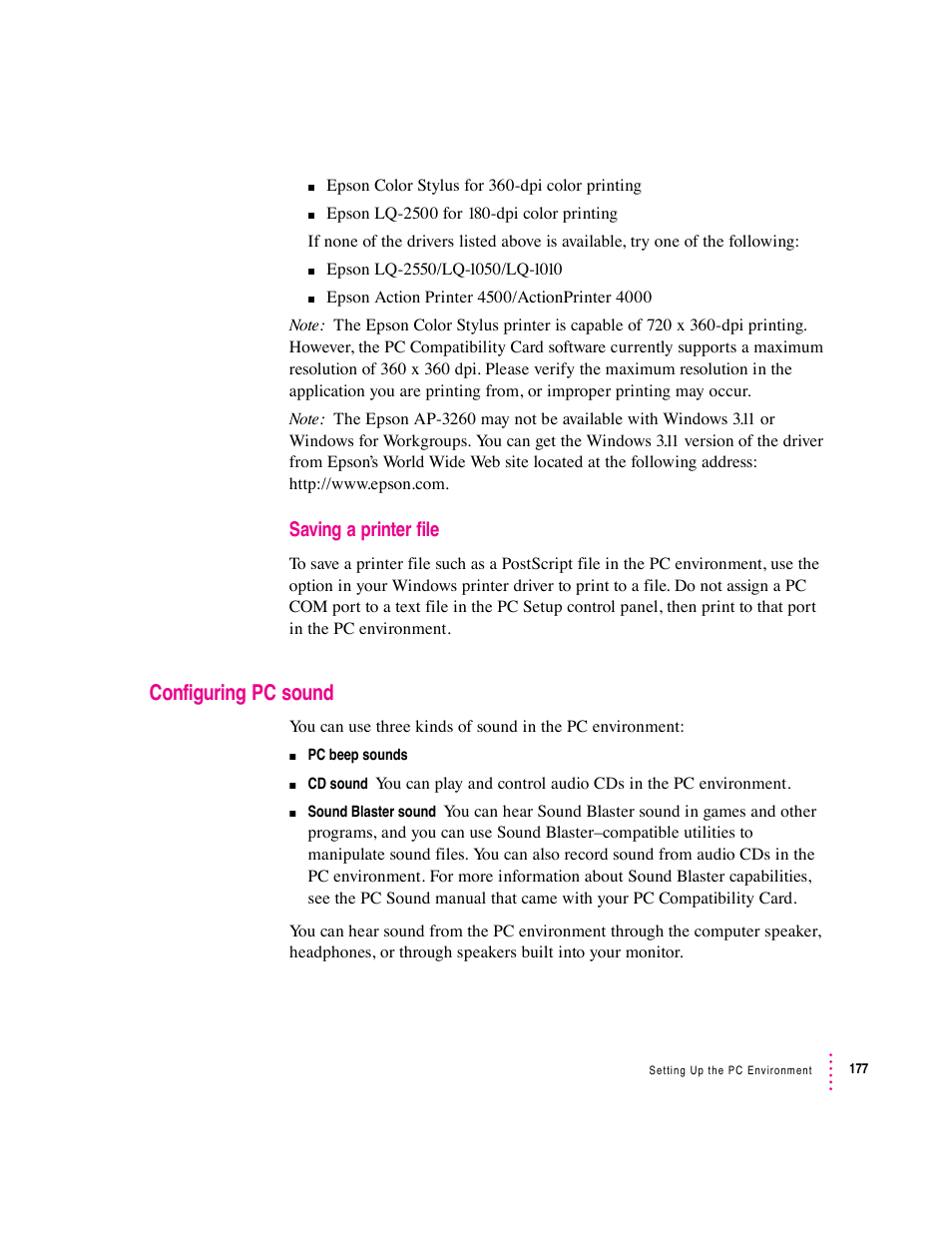 Configuring pc sound | Apple PC Compatibility Card User Manual | Page 177 / 338