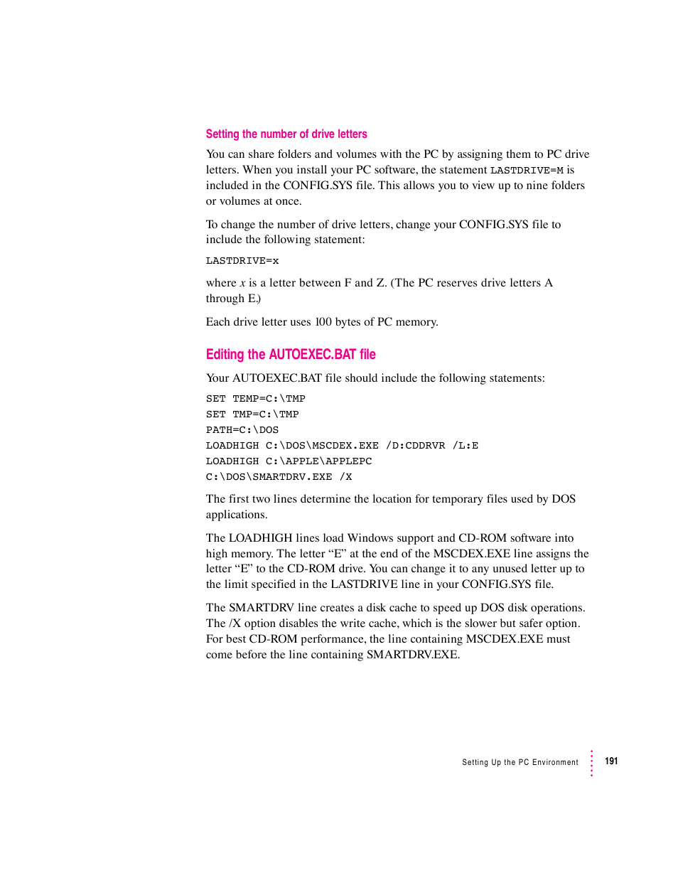 Editing the autoexec.bat file | Apple PC Compatibility Card User Manual | Page 191 / 338