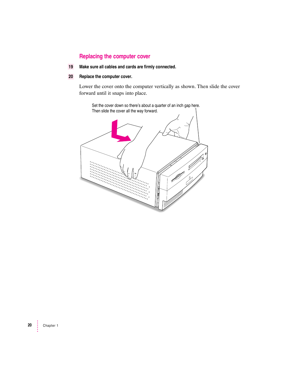 Replacing the computer cover | Apple PC Compatibility Card User Manual | Page 20 / 338