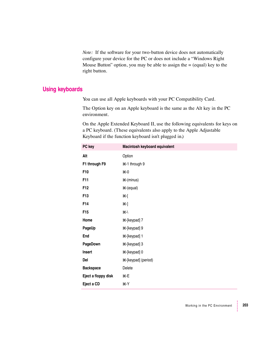 Using keyboards | Apple PC Compatibility Card User Manual | Page 203 / 338