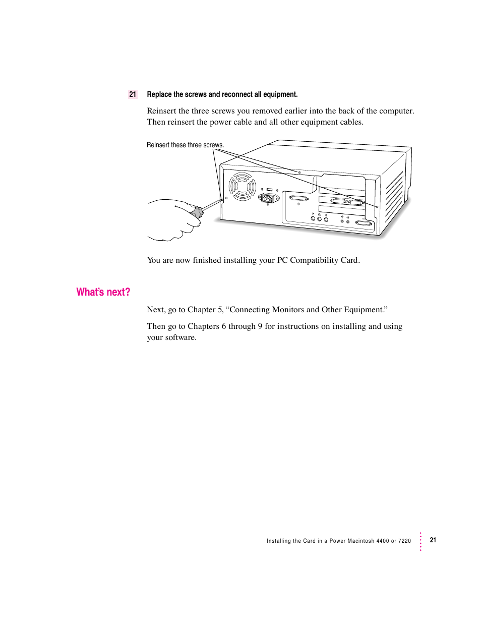 What’s next | Apple PC Compatibility Card User Manual | Page 21 / 338