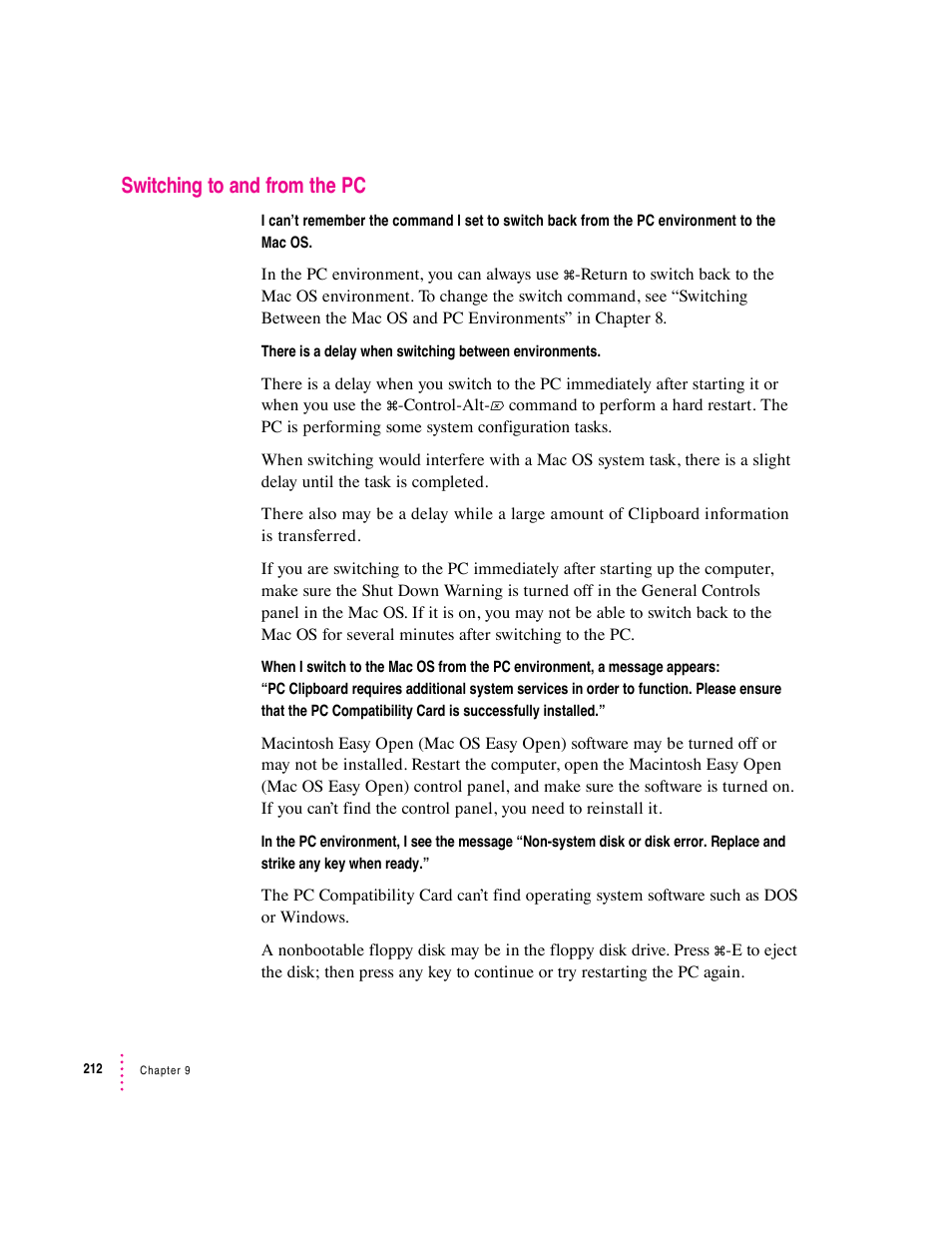 Switching to and from the pc | Apple PC Compatibility Card User Manual | Page 212 / 338