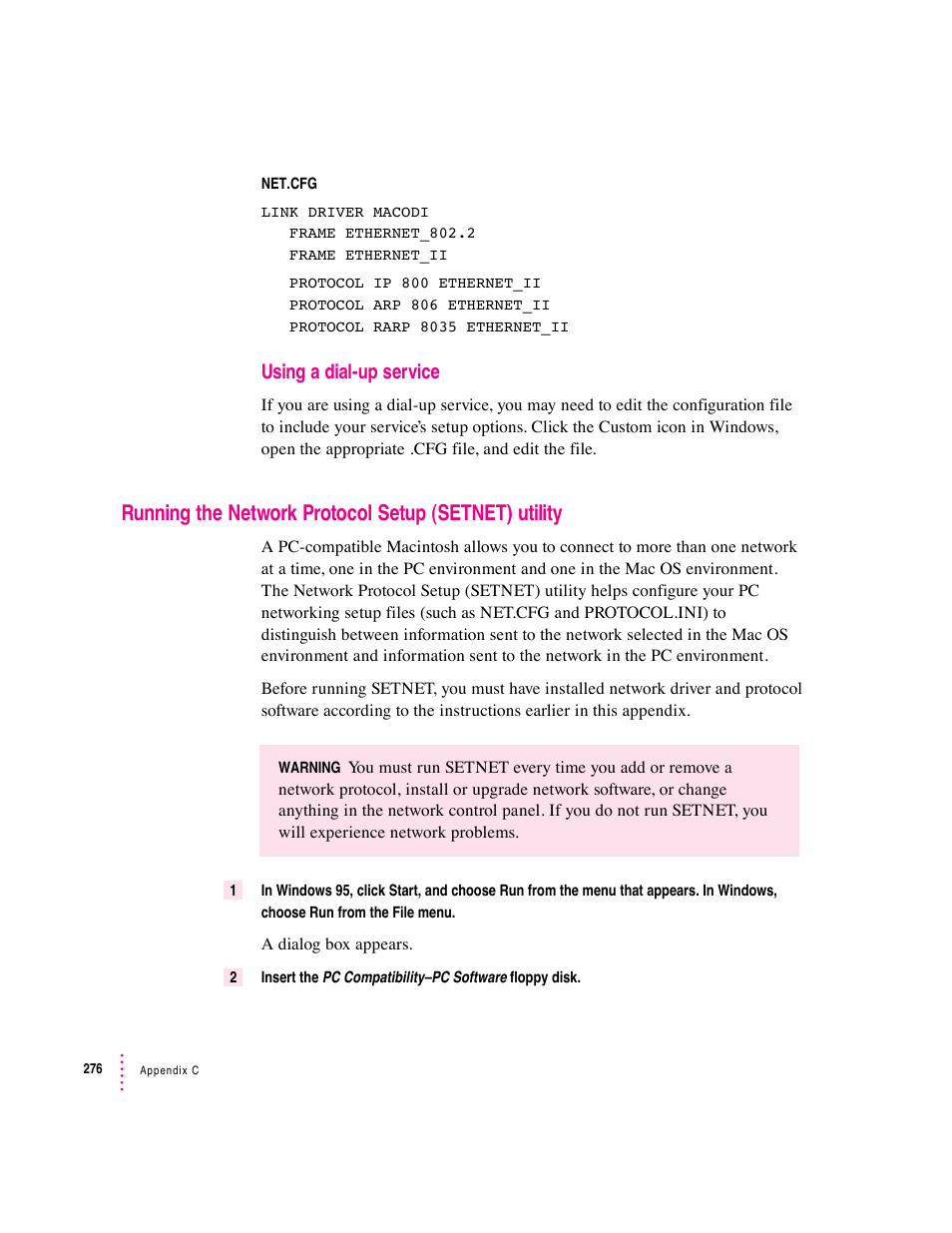 Using a dial-up service | Apple PC Compatibility Card User Manual | Page 276 / 338