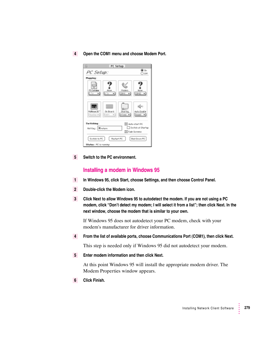 Installing a modem in windows 95 | Apple PC Compatibility Card User Manual | Page 279 / 338