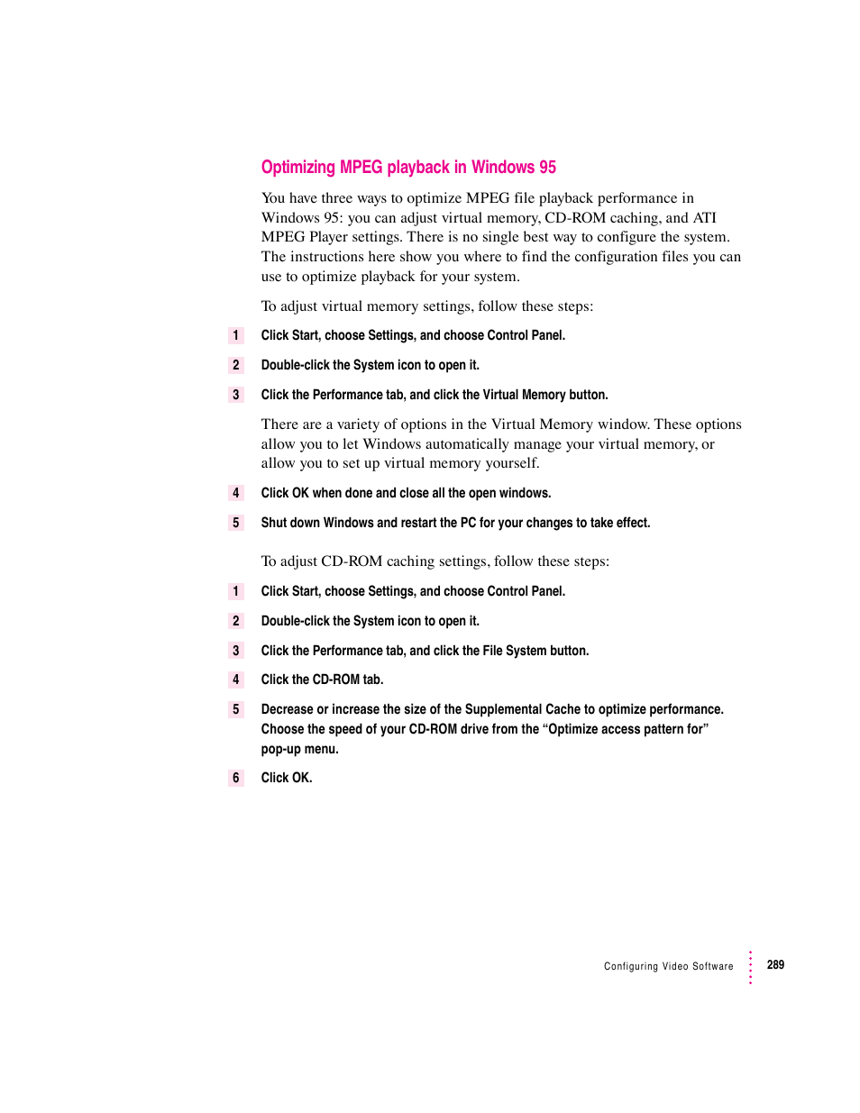 Optimizing mpeg playback in windows 95 | Apple PC Compatibility Card User Manual | Page 289 / 338
