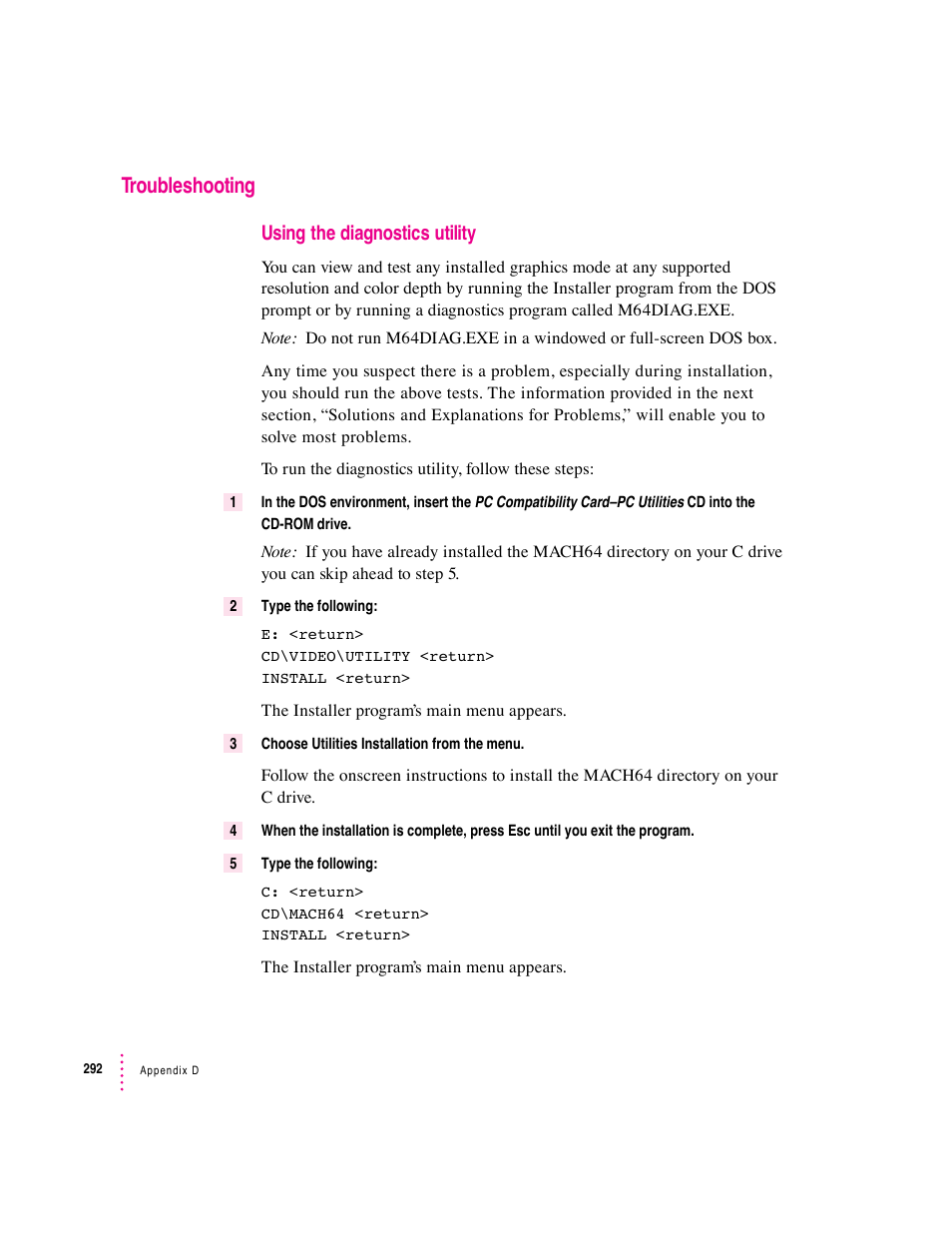 Troubleshooting, Using the diagnostics utility | Apple PC Compatibility Card User Manual | Page 292 / 338