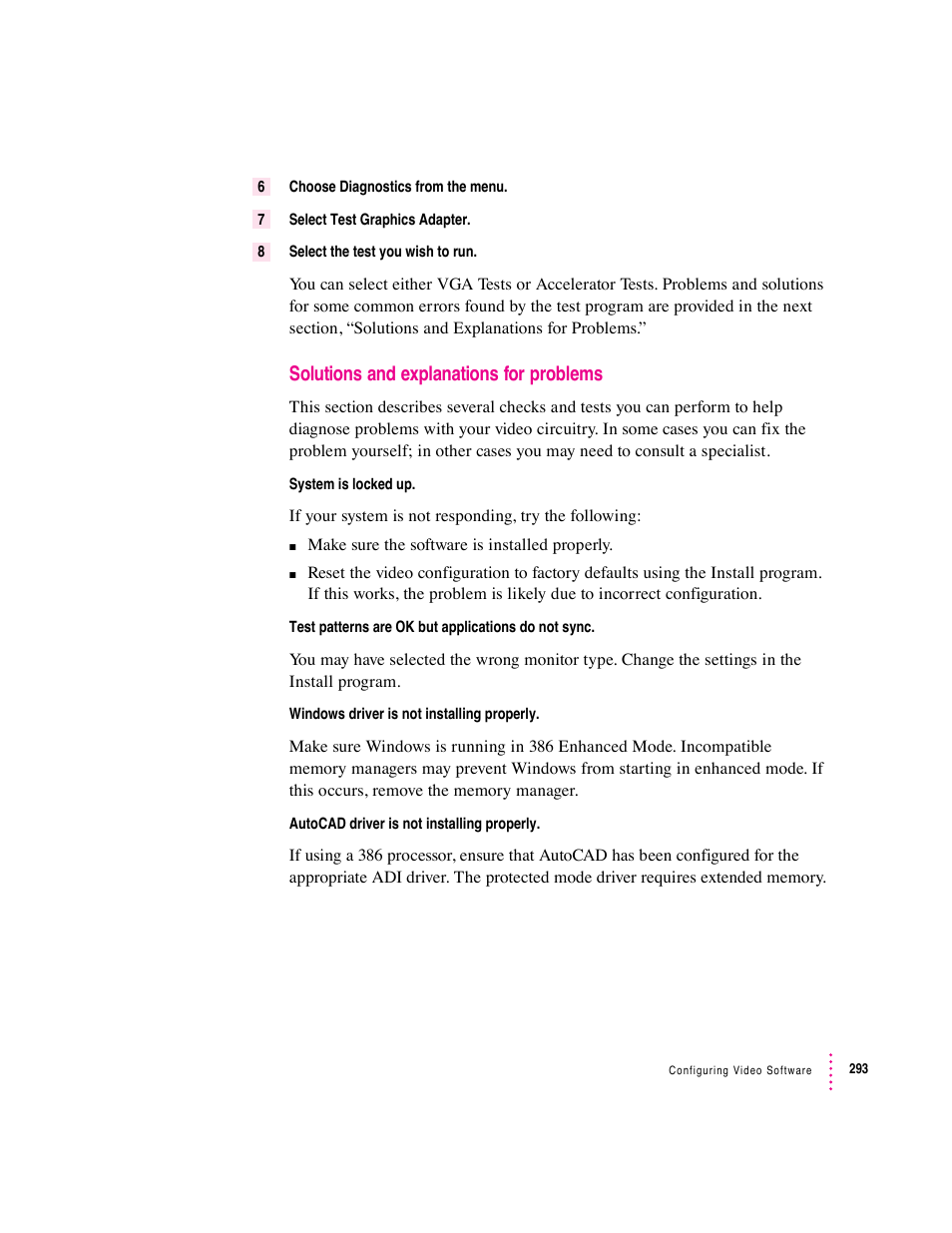 Solutions and explanations for problems | Apple PC Compatibility Card User Manual | Page 293 / 338