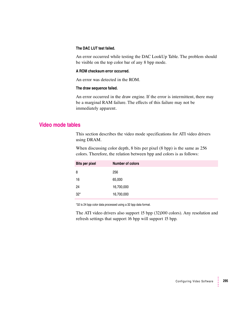 Video mode tables | Apple PC Compatibility Card User Manual | Page 295 / 338