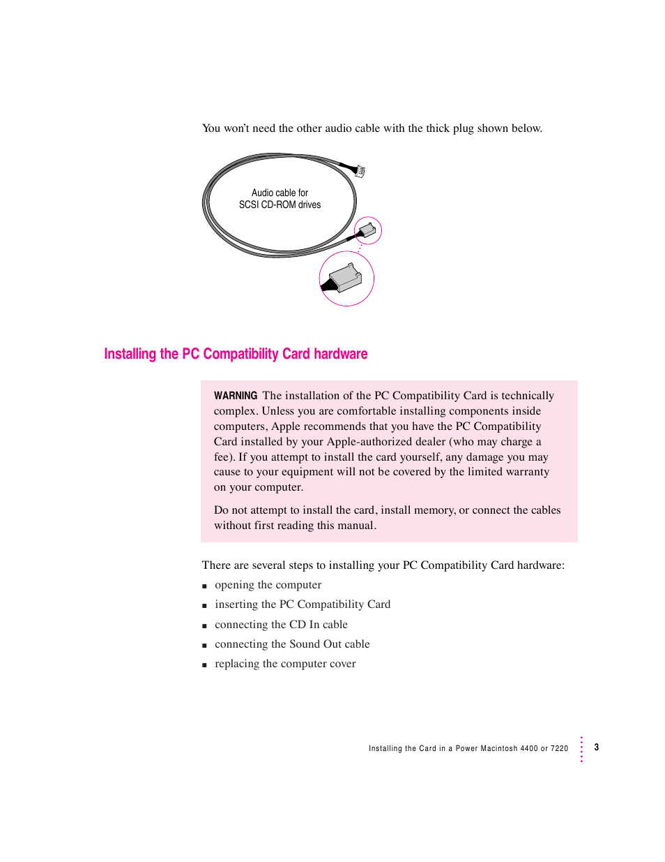 Installing the pc compatibility card hardware | Apple PC Compatibility Card User Manual | Page 3 / 338