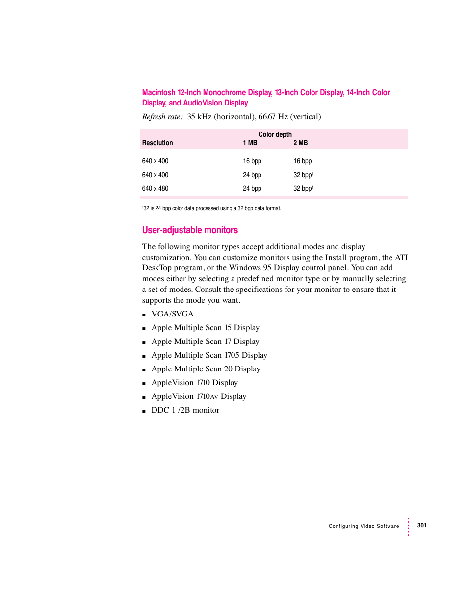 User-adjustable monitors | Apple PC Compatibility Card User Manual | Page 301 / 338
