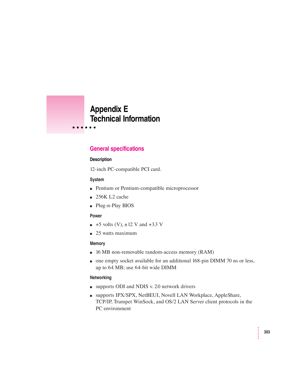 Appendix e technical information | Apple PC Compatibility Card User Manual | Page 303 / 338