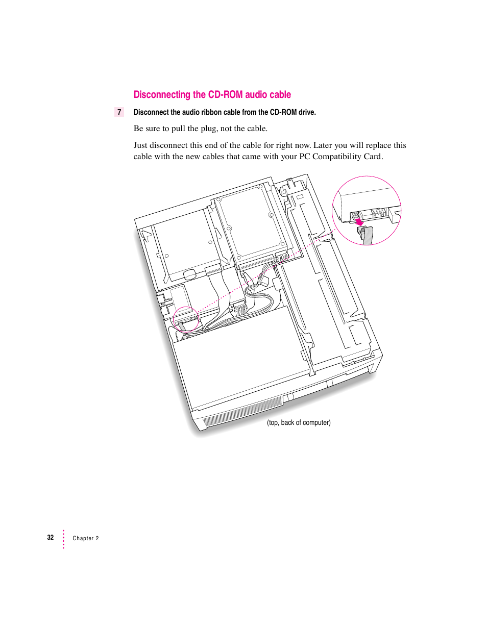 Disconnecting the cd-rom audio cable | Apple PC Compatibility Card User Manual | Page 32 / 338