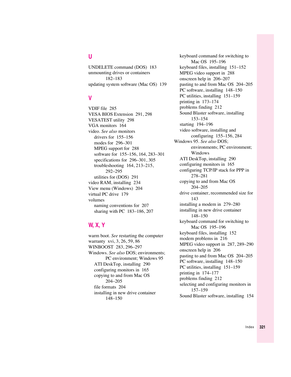 W, x, y | Apple PC Compatibility Card User Manual | Page 321 / 338