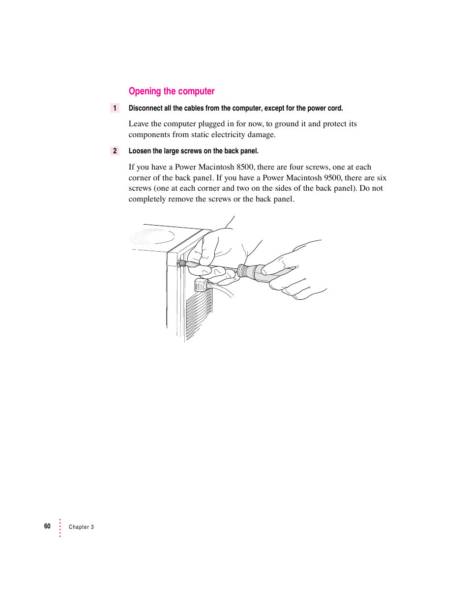 Opening the computer | Apple PC Compatibility Card User Manual | Page 60 / 338