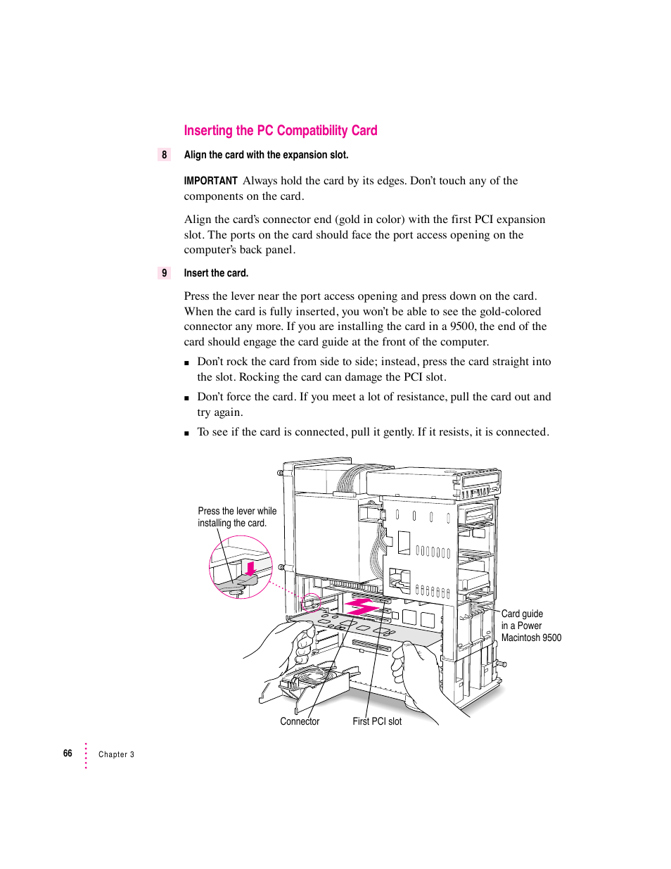 Inserting the pc compatibility card | Apple PC Compatibility Card User Manual | Page 66 / 338