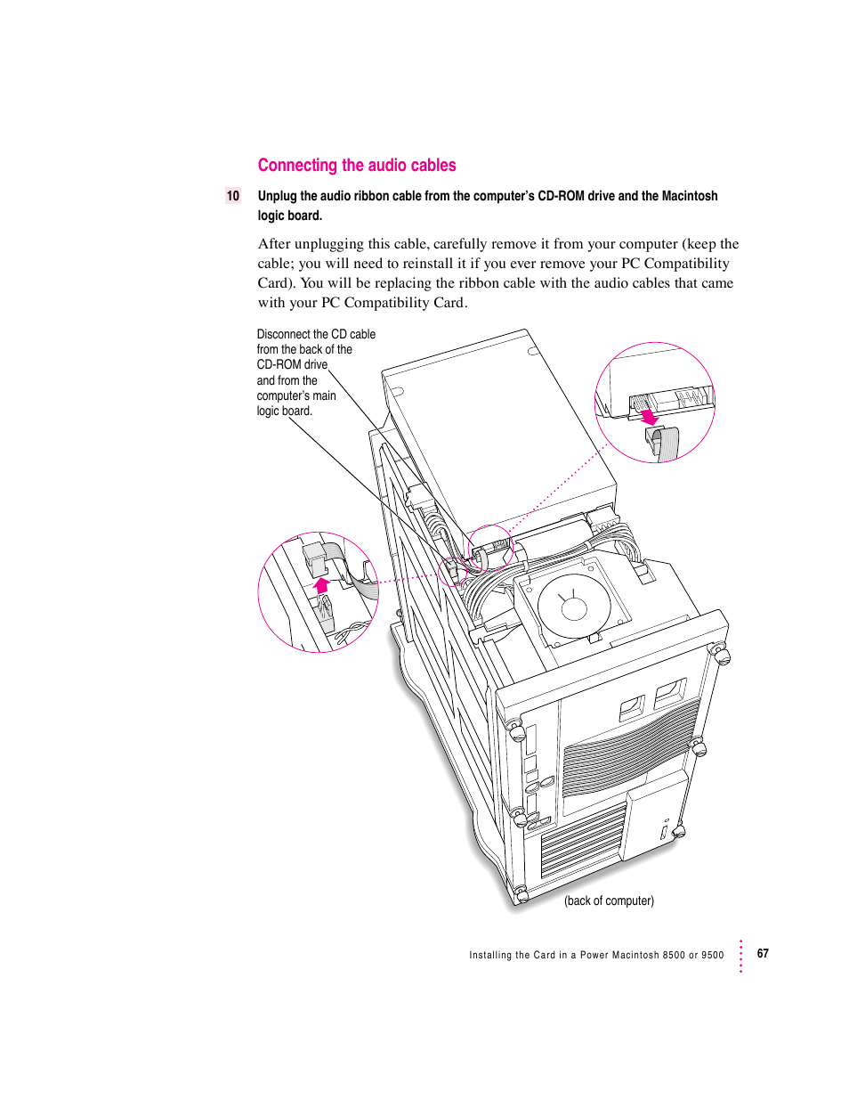 Connecting the audio cables | Apple PC Compatibility Card User Manual | Page 67 / 338