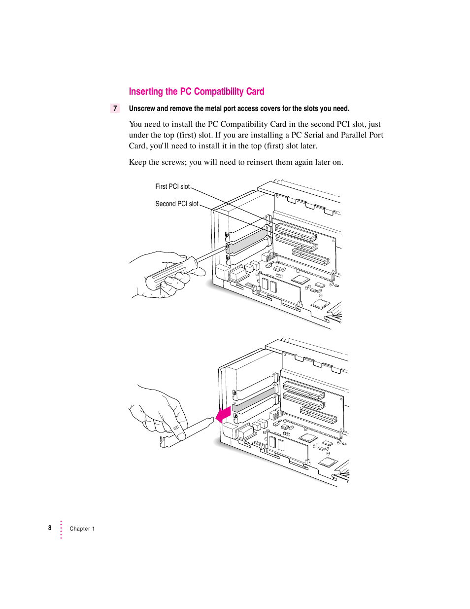 Inserting the pc compatibility card | Apple PC Compatibility Card User Manual | Page 8 / 338