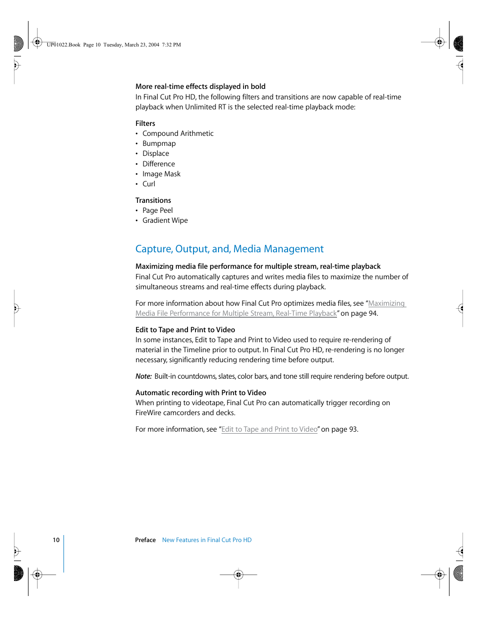 Capture, output, and, media management | Apple Final Cut Pro HD (4.5): New Features User Manual | Page 10 / 125