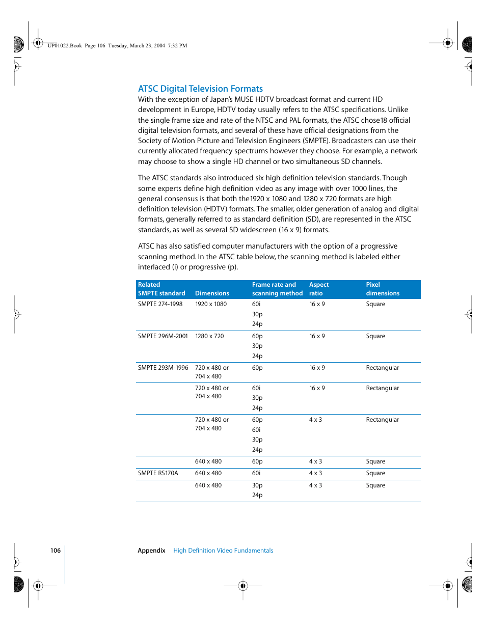 Atsc digital television formats | Apple Final Cut Pro HD (4.5): New Features User Manual | Page 106 / 125