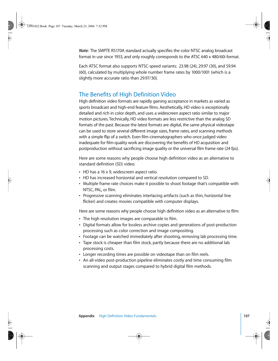The benefits of high definition video | Apple Final Cut Pro HD (4.5): New Features User Manual | Page 107 / 125