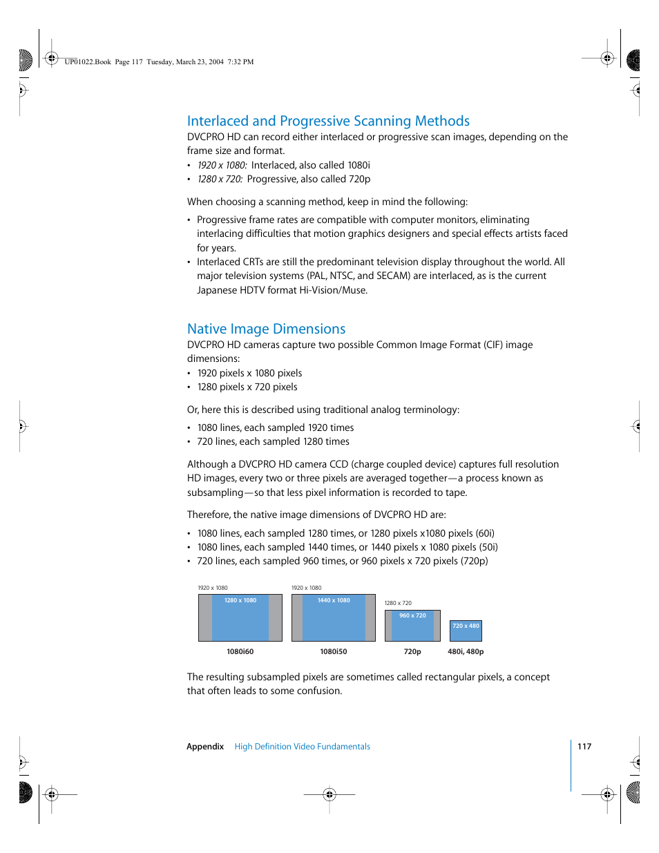 Interlaced and progressive scanning methods, Native image dimensions | Apple Final Cut Pro HD (4.5): New Features User Manual | Page 117 / 125
