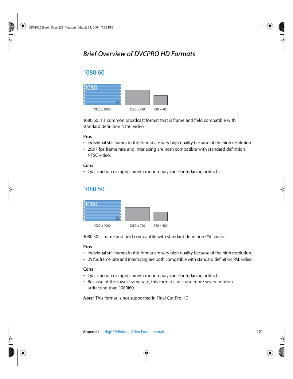 Brief overview of dvcpro hd formats, 1080i60, 1080i50 | Apple Final Cut Pro HD (4.5): New Features User Manual | Page 121 / 125