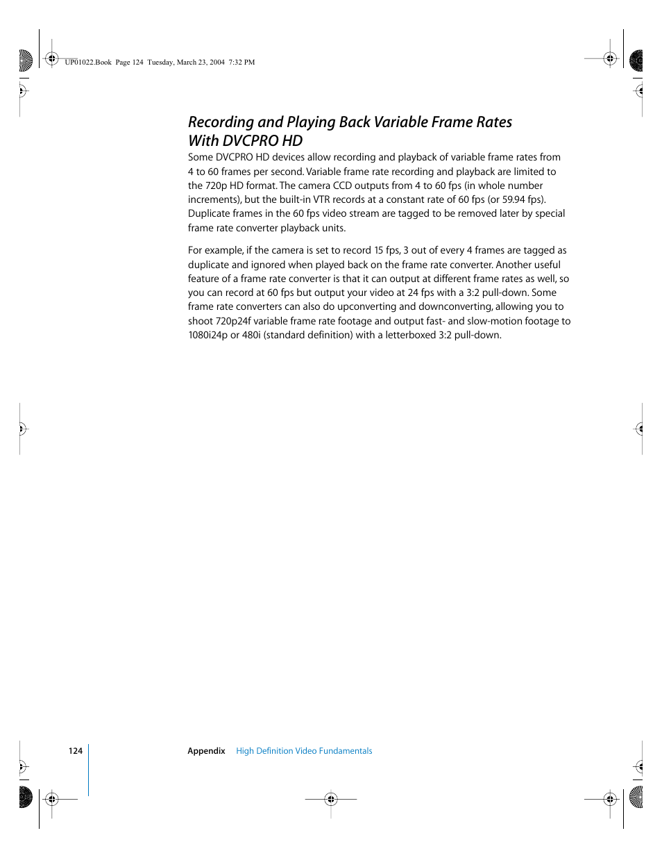Recording and playing back variable frame rates, With dvcpro hd | Apple Final Cut Pro HD (4.5): New Features User Manual | Page 124 / 125