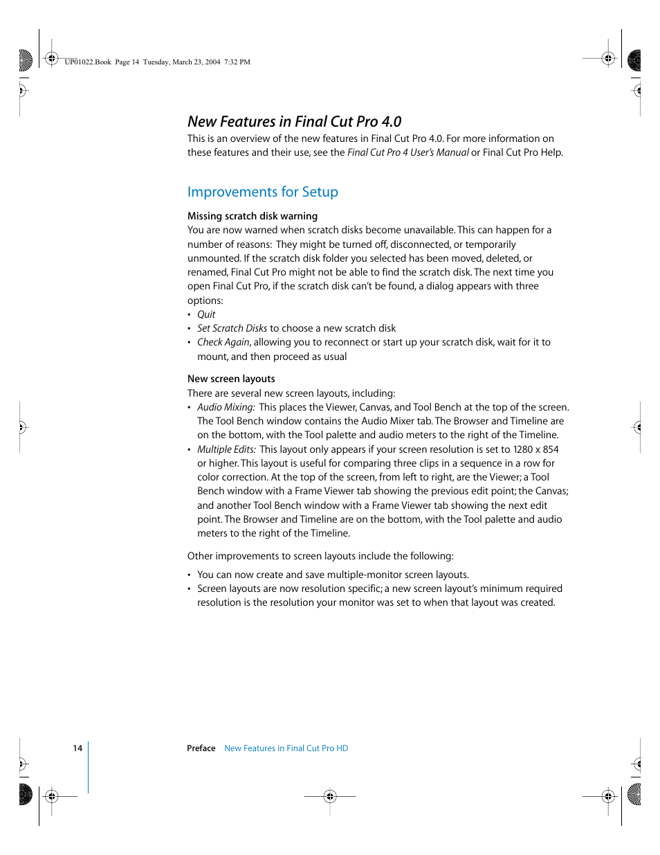 New features in final cut pro 4.0, Improvements for setup | Apple Final Cut Pro HD (4.5): New Features User Manual | Page 14 / 125