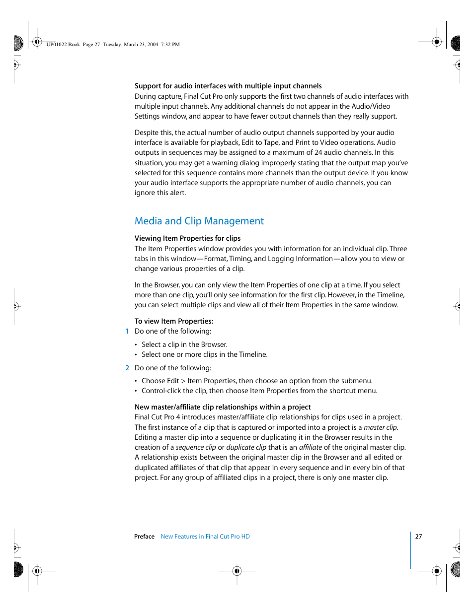 Media and clip management | Apple Final Cut Pro HD (4.5): New Features User Manual | Page 27 / 125