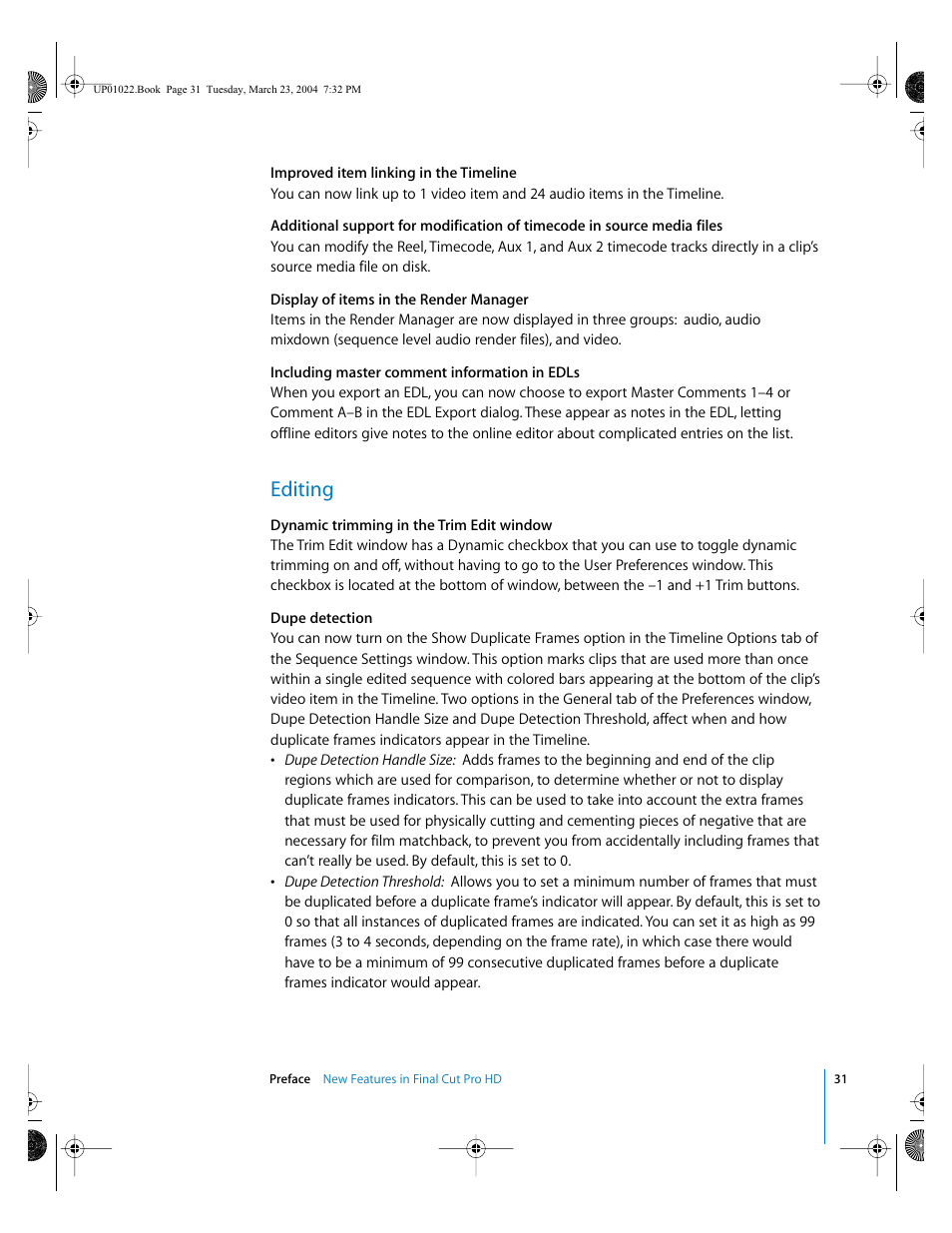 Editing | Apple Final Cut Pro HD (4.5): New Features User Manual | Page 31 / 125