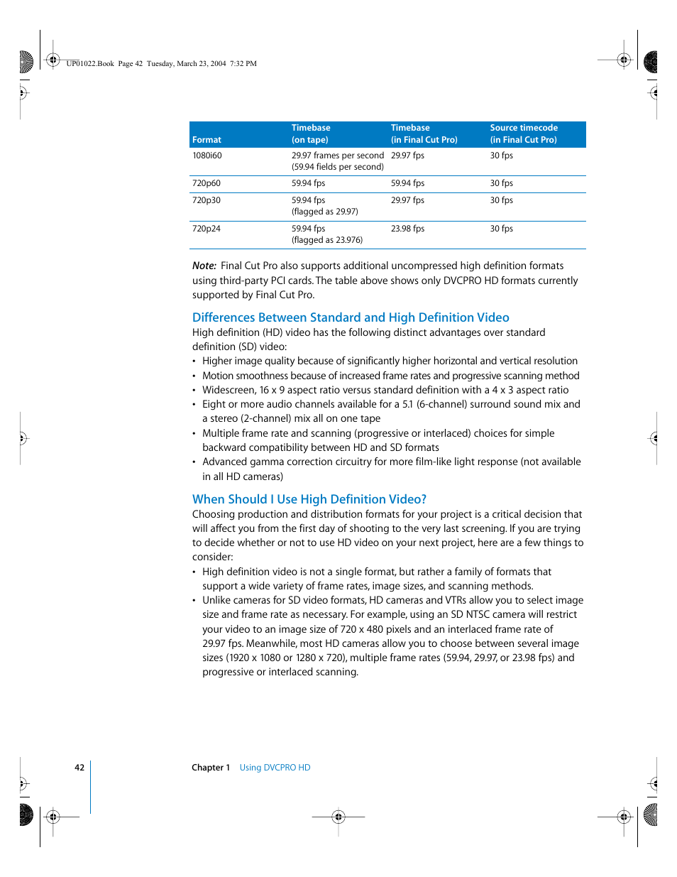 When should i use high definition video | Apple Final Cut Pro HD (4.5): New Features User Manual | Page 42 / 125