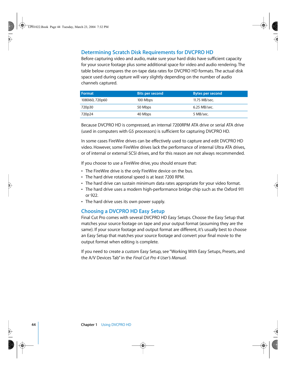 Choosing a dvcpro hd easy setup | Apple Final Cut Pro HD (4.5): New Features User Manual | Page 44 / 125