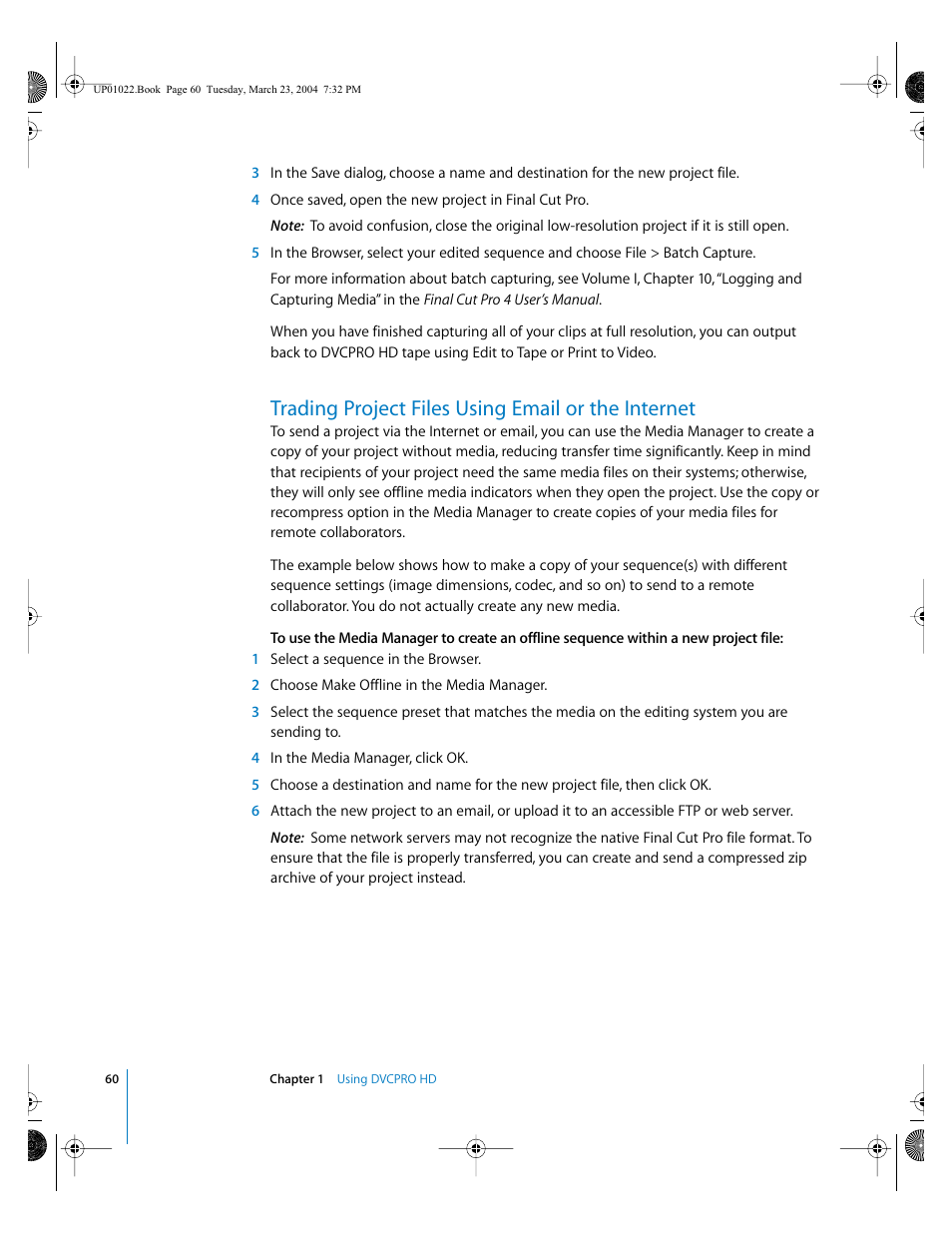 Trading project files using email or the internet | Apple Final Cut Pro HD (4.5): New Features User Manual | Page 60 / 125