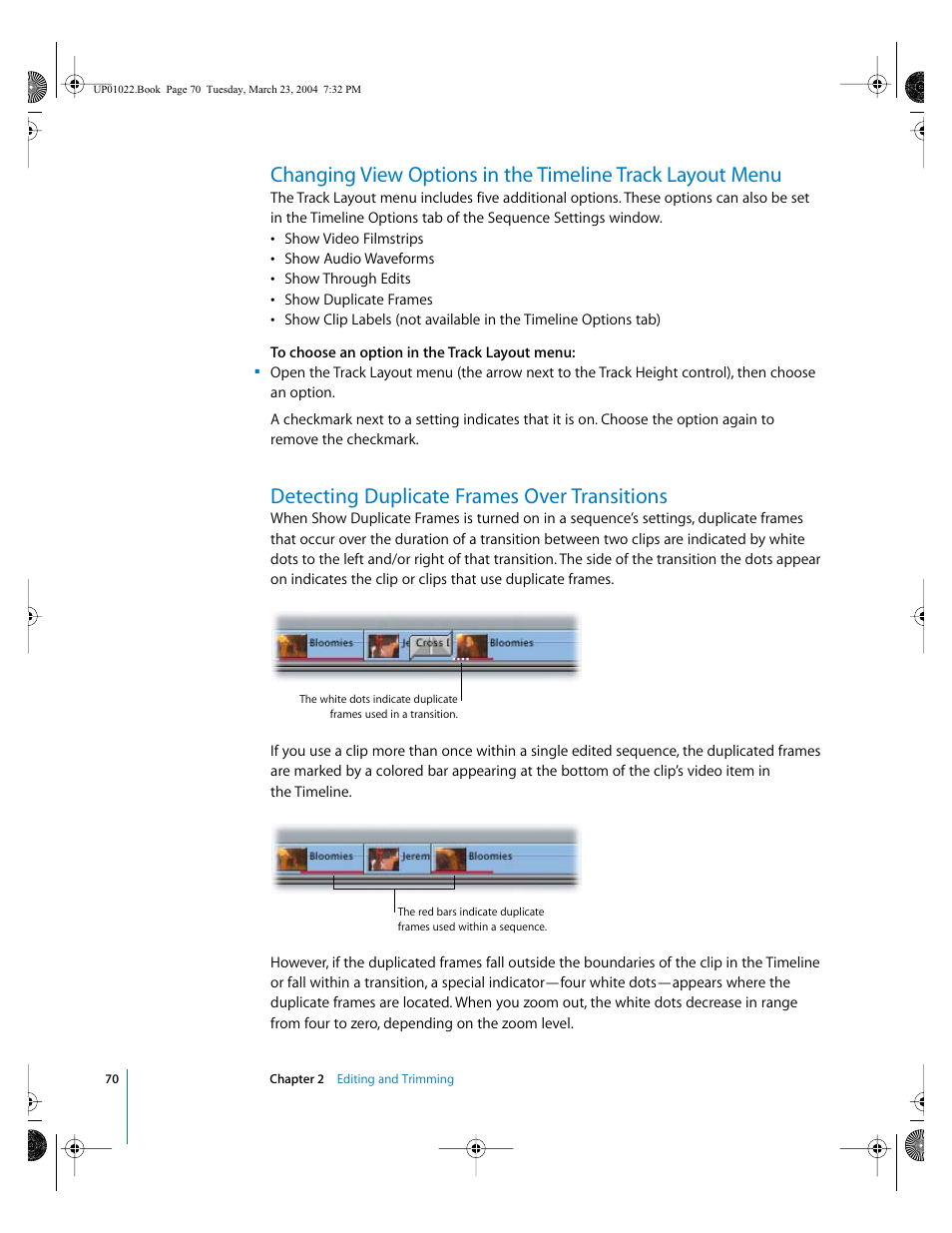 Detecting duplicate frames over transitions | Apple Final Cut Pro HD (4.5): New Features User Manual | Page 70 / 125