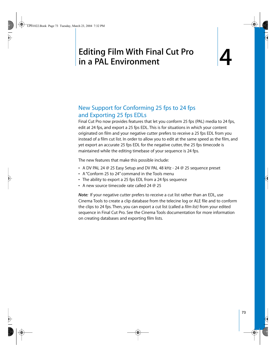 Chapter, Editing film, With final cut pro in a pal environment | Apple Final Cut Pro HD (4.5): New Features User Manual | Page 73 / 125