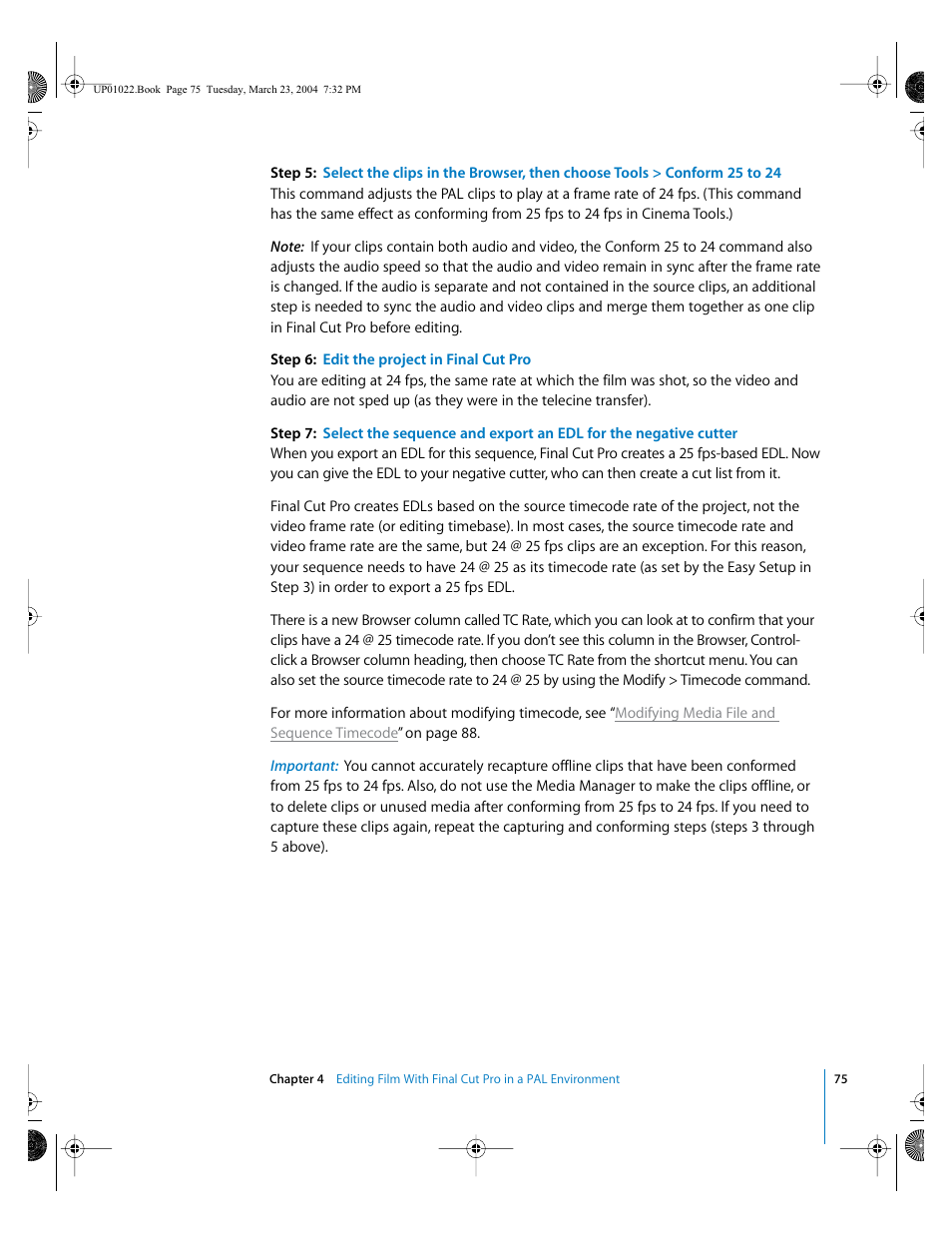 Step 6: edit the project in final cut pro | Apple Final Cut Pro HD (4.5): New Features User Manual | Page 75 / 125